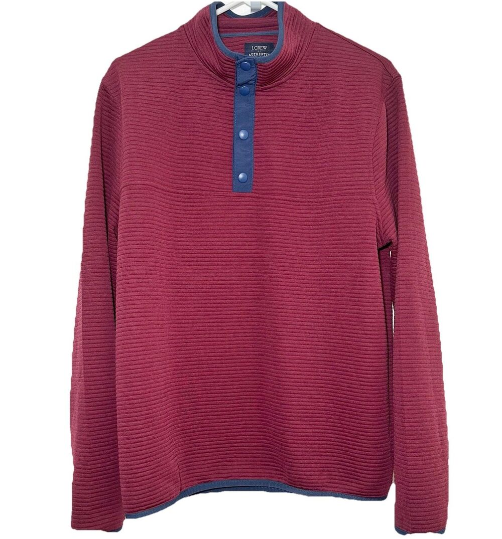 J.Crew Authentic Fleece Ribbed Snap Pullover Sweatshirt Men M